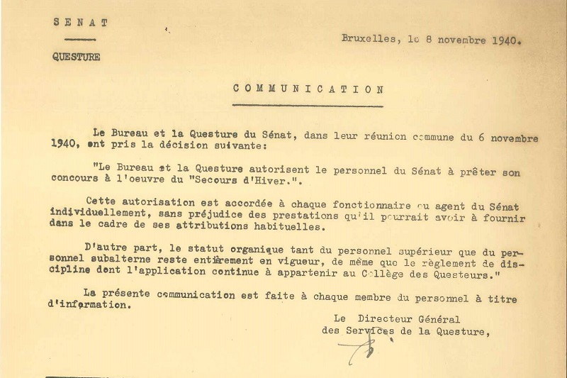 Le personnel du S�nat est autoris� � pr�ter son concours � l'�uvre du Secours d'Hiver