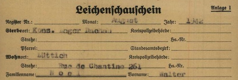 Walther No�l, overlijdensattest, 13 augustus 1942, Dachau