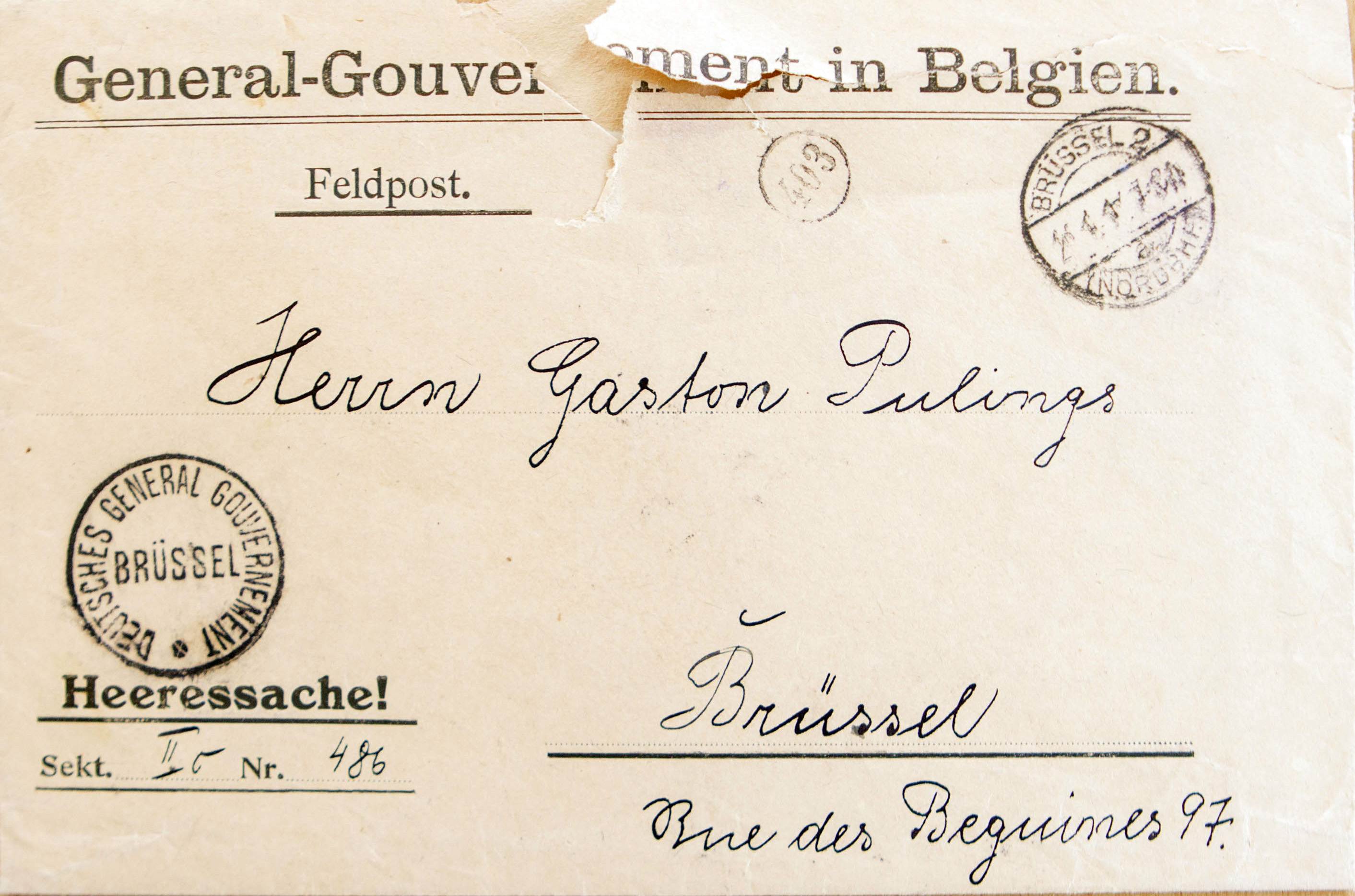 R�ponse du �General-Gouvernement in Belgien� � Gaston Pulings, 25 janvier 1917