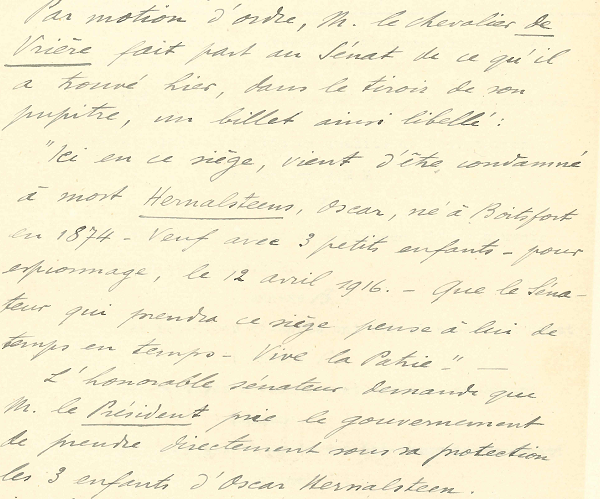 Extrait du proc&egrave;s verbal de la s&eacute;ance pl&eacute;ni&egrave;re du S&eacute;nat, le 19/03/1919