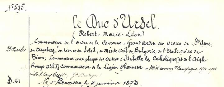 Extrait de la notice biographique du s�nateur Robert d�Ursel