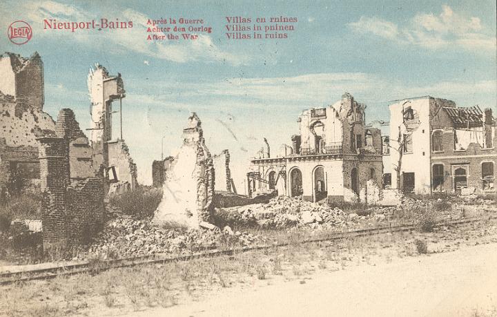 Nieuport-Bains apr�s la guerre, villas en ruines