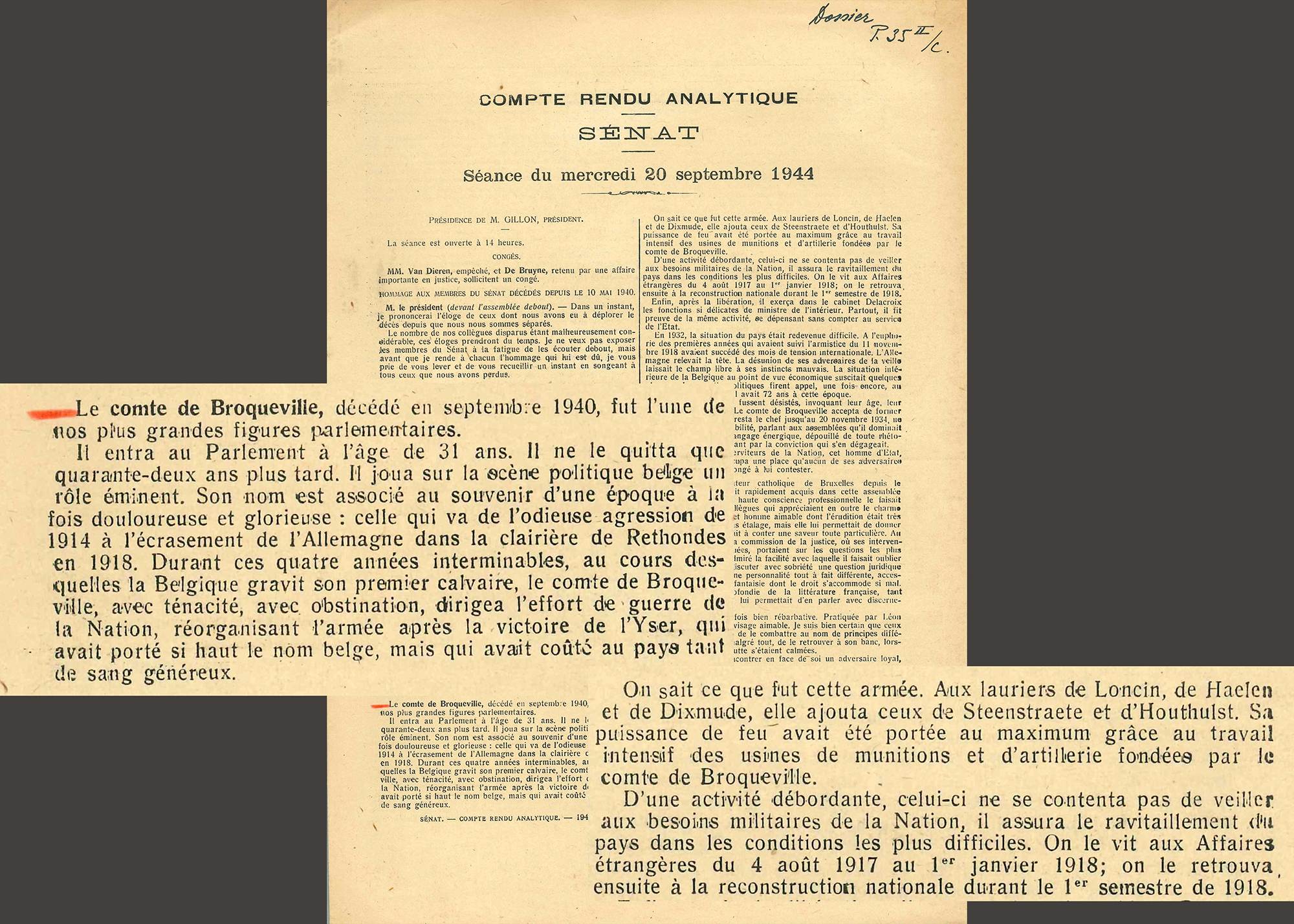 Le Pr�sident Gillon rend hommage pendant la s�ance pl�ni�re du 20 september 1944