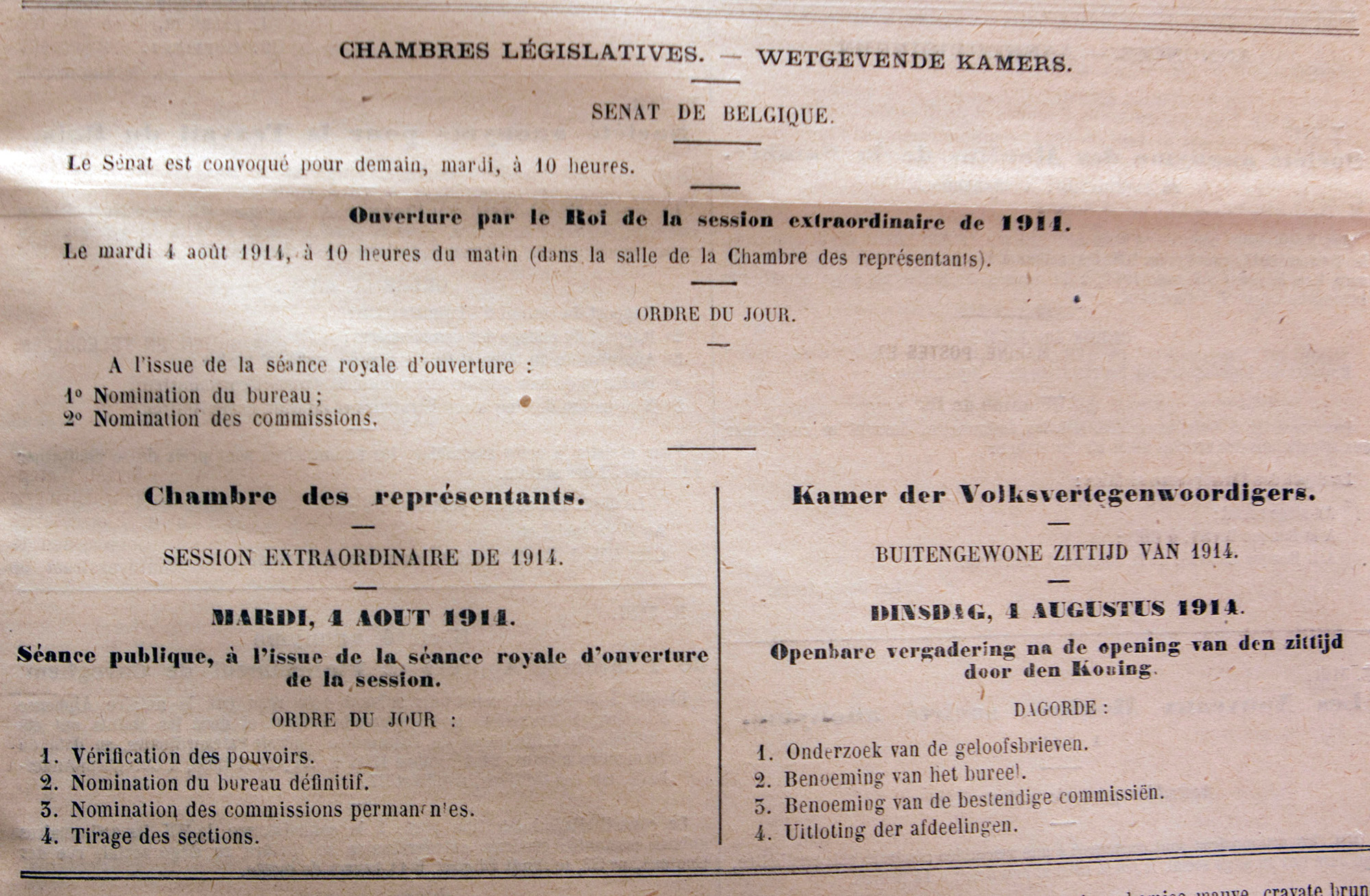 Publication au Moniteur belge du 4 ao�t 1914