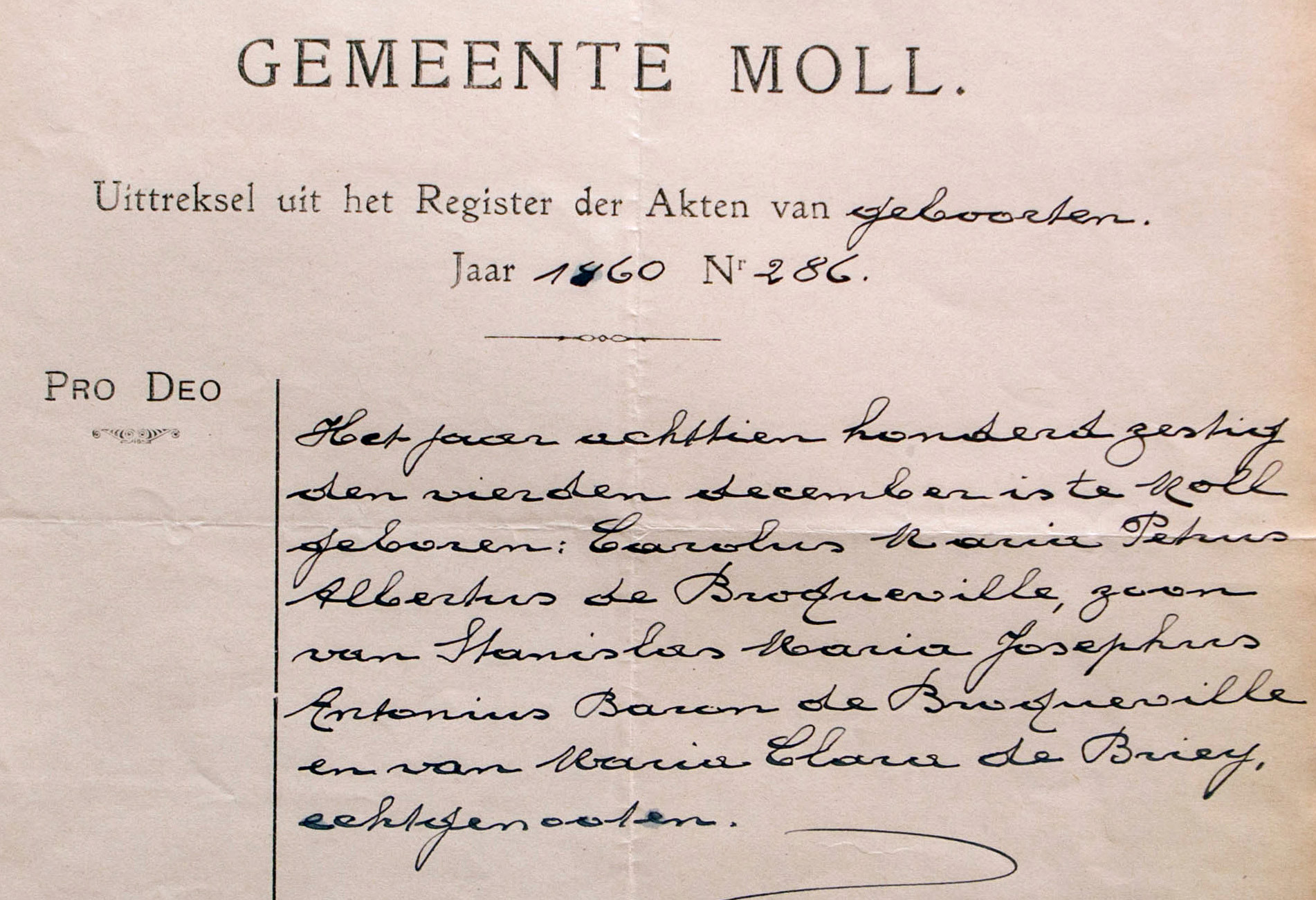 Acte de naissance de Charles de Broqueville