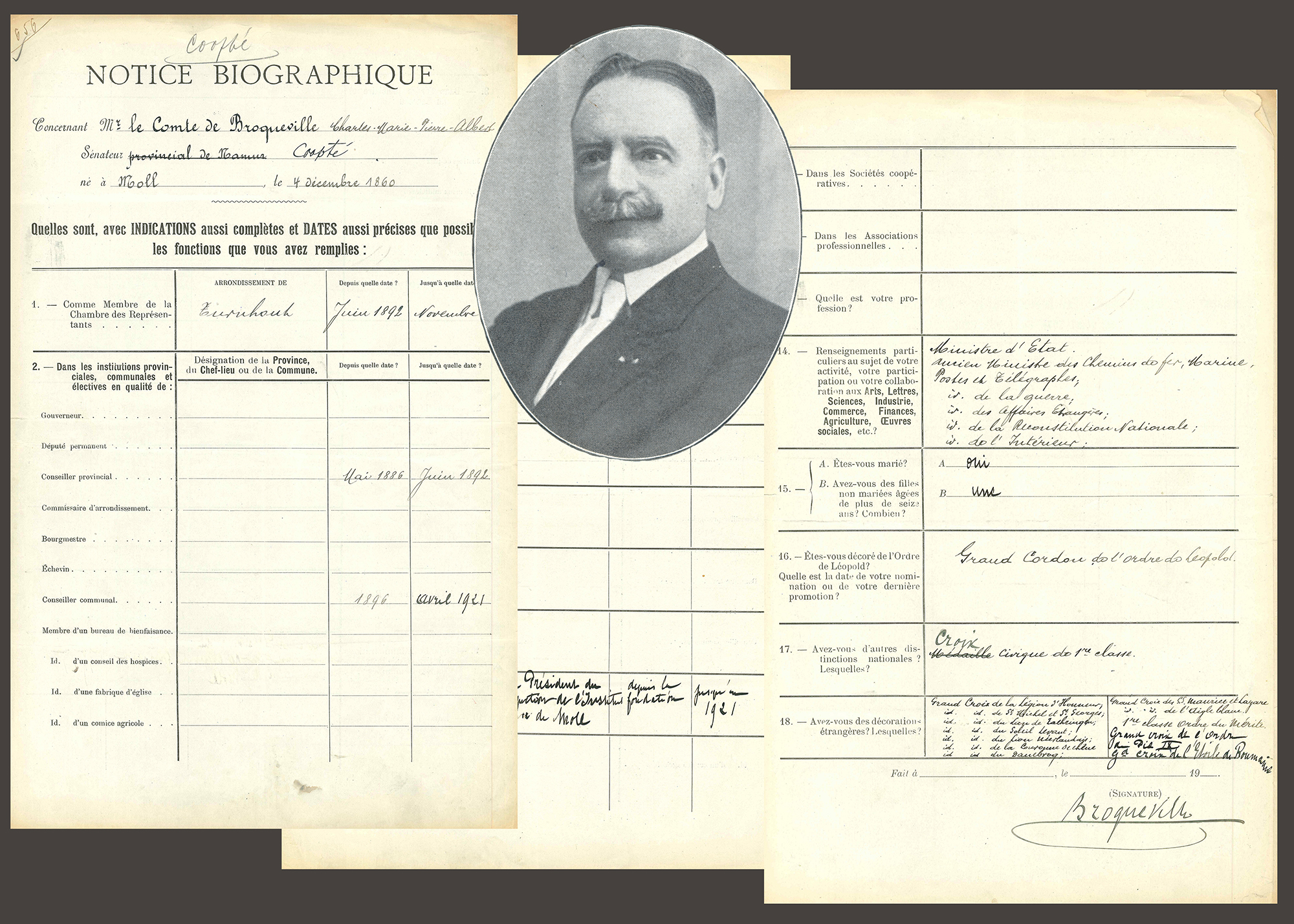 Extraits de la notice biographique du s�nateur Charles de Broqueville