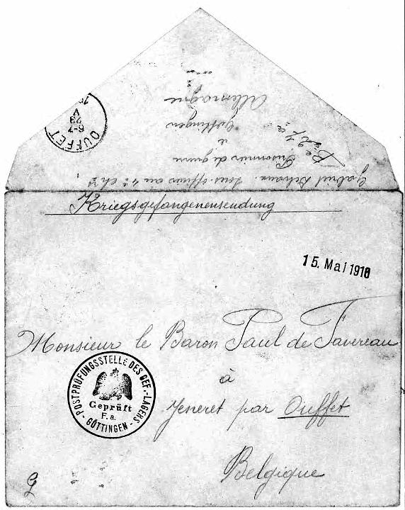 Lettre de Gabri�l Delvaux, prisonnier de guerre