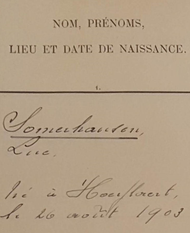 Luc Somerhausen, inscription dans le registre du personnel du S�nat